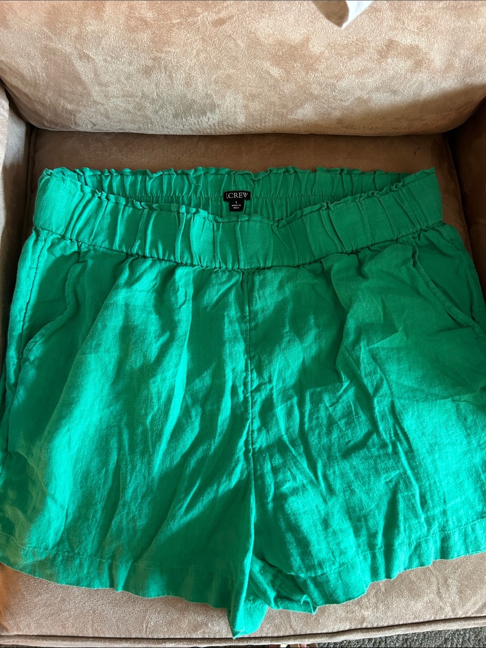 J. Crew Bright Green Elastic-Waist Linen-Blend Women's Shorts
